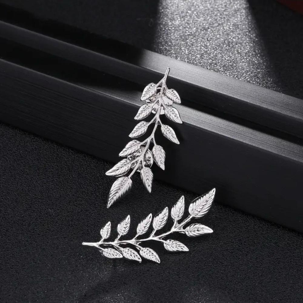 Set of 2 Silver Tone Leaf Collar Brooch